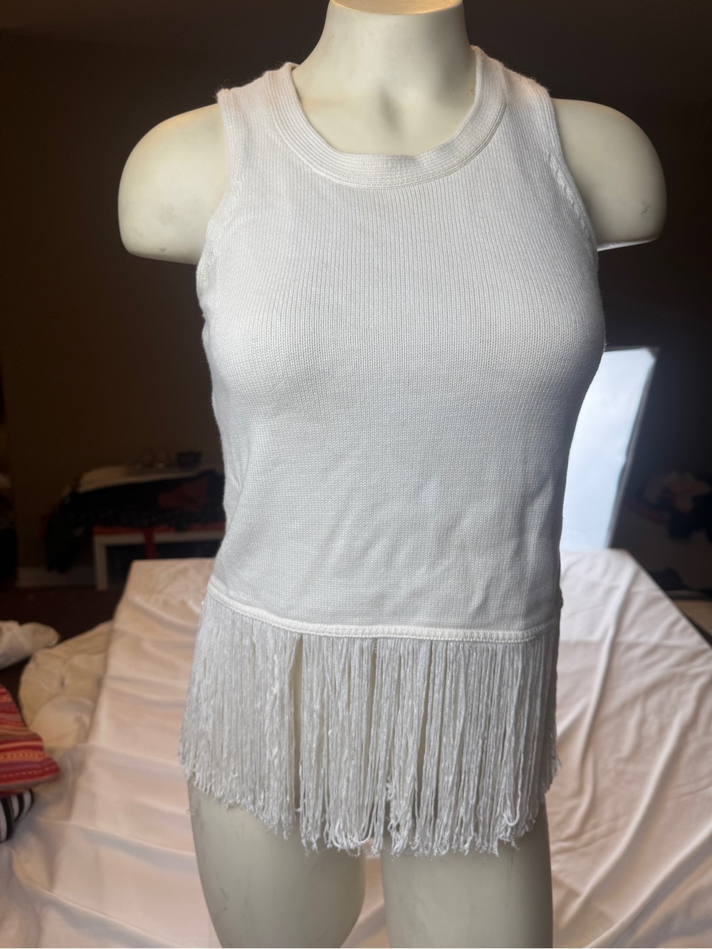 Timo Weiland S Ivory Knit Fringe Tank Top Western Boho Festival